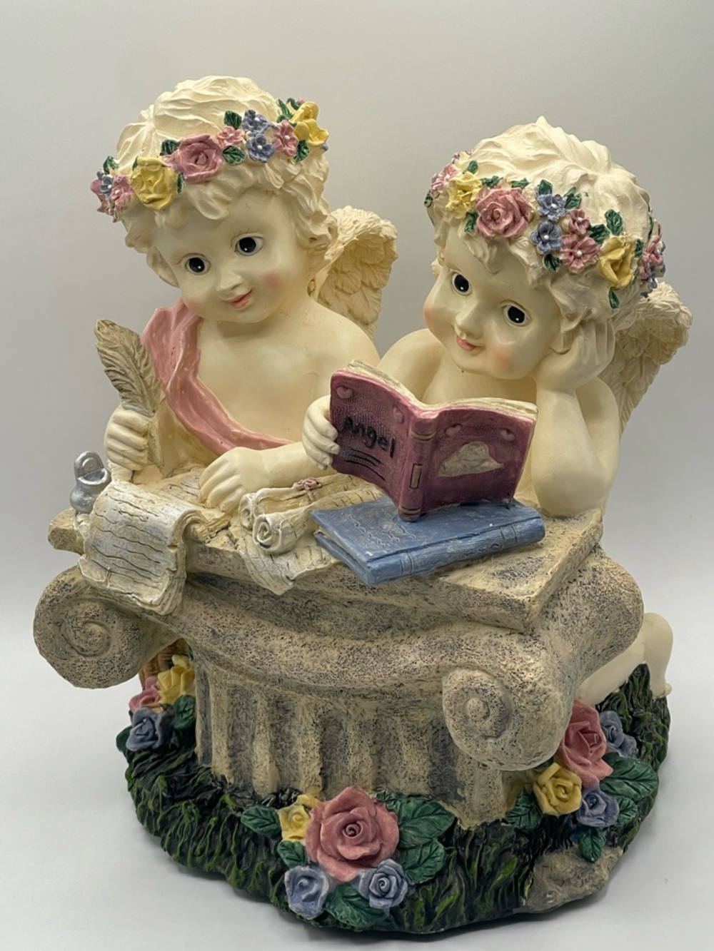 Vintage “Whistle While You Work" Resin Collectible Cherubs Music Box Sculpture